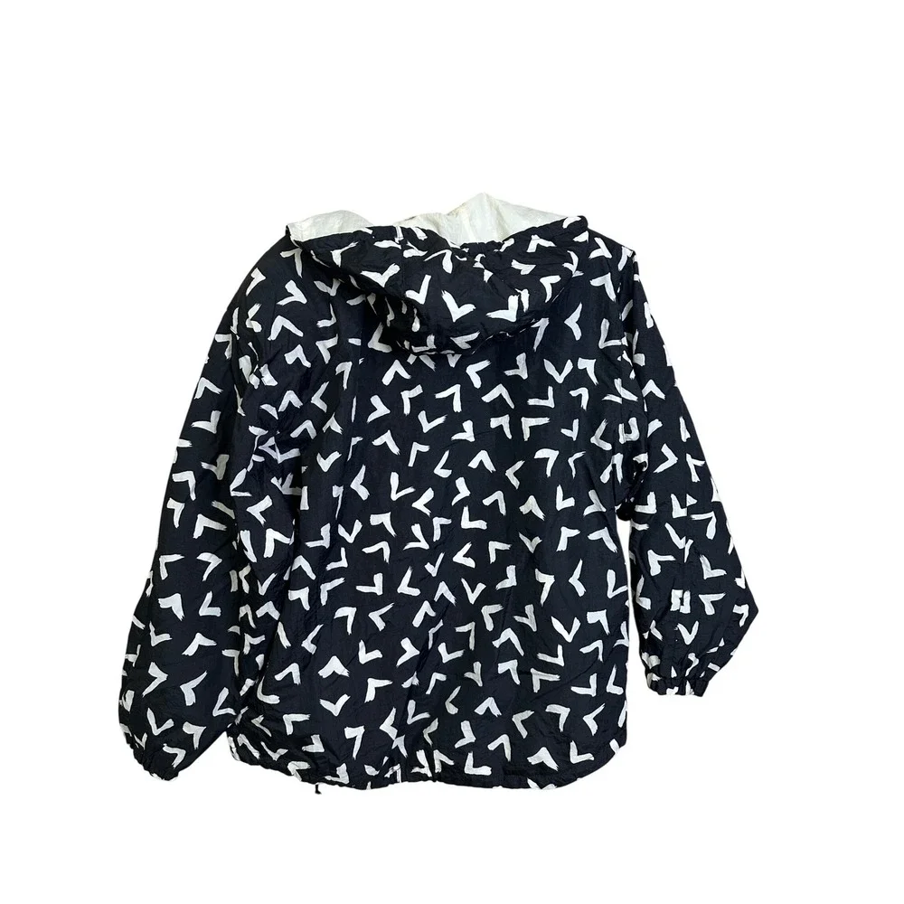 Obermeyer Pullover Anorak Jacket Black‎ White Abstract Print Vintage 90s
